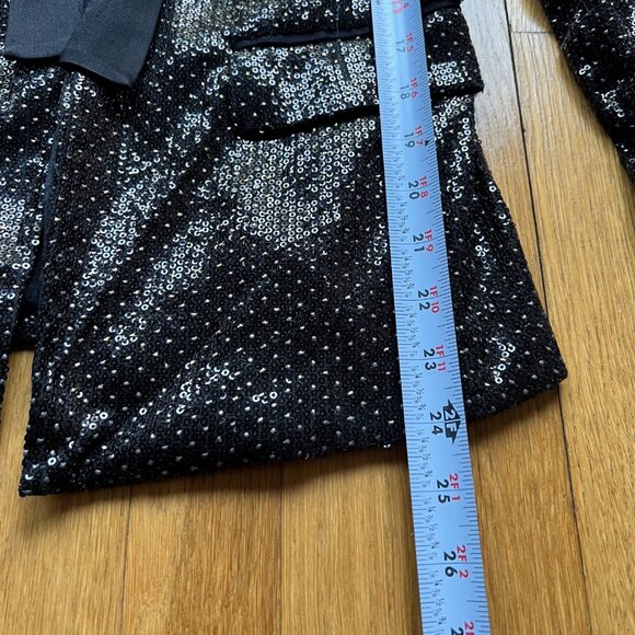 Zara Woman Size S Black Combined Polka Dot Sequin Tuxedo Collar Blazer Jacket - Picture 9 of 13